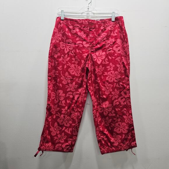 SO NEW W/TAG VINTAGE Y2K Crop Floral Hibiscus Pants Capri Red Pink Junior 7 - Picture 1 of 4